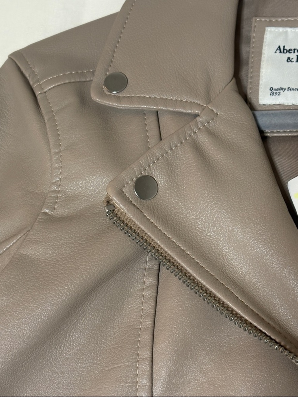 Abercrombie & Fitch Vegan Leather Moto Jacket - Taupe - Picture 5 of 10